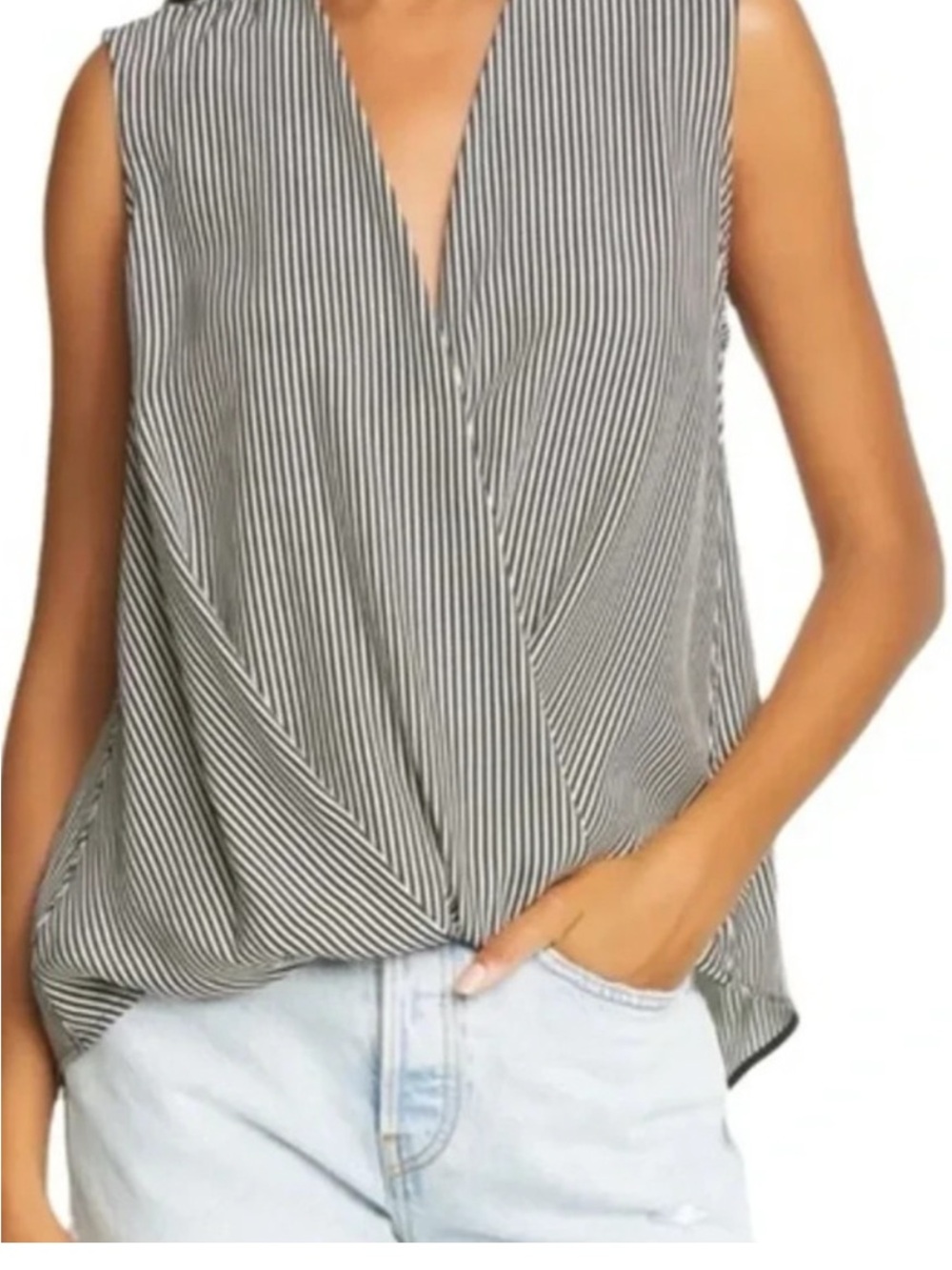 We rag & bone Black and White Striped Sleeveless Wrap-Front Camisole S/P